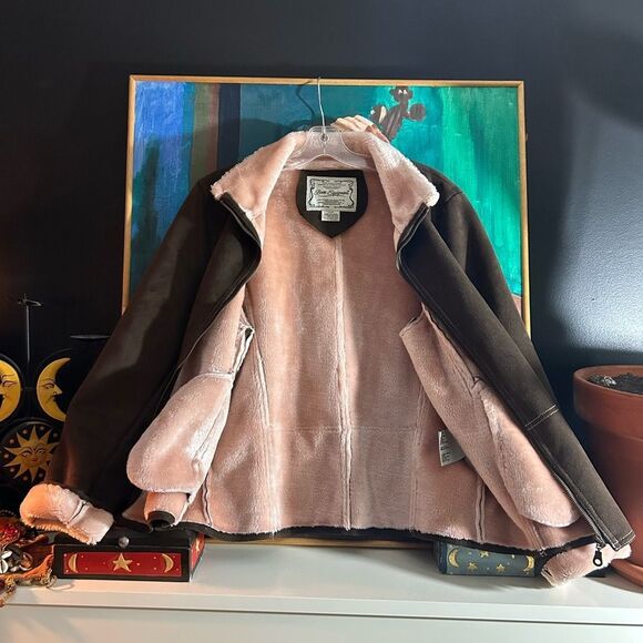Vintage Bum Equipment Faux Suede Brown Jacket with Pink Faux Fur Accents Large - Picture 11 of 15